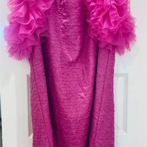 Entro Pink Ruffle Sleeve Midi Dress